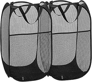 2 Pack Pop Up Laundry Hampers, Collapsible Mesh Laundry Basket, Foldable Clothes Hampers for Bathroom, College Dorm, Travel, Cruise (Black)