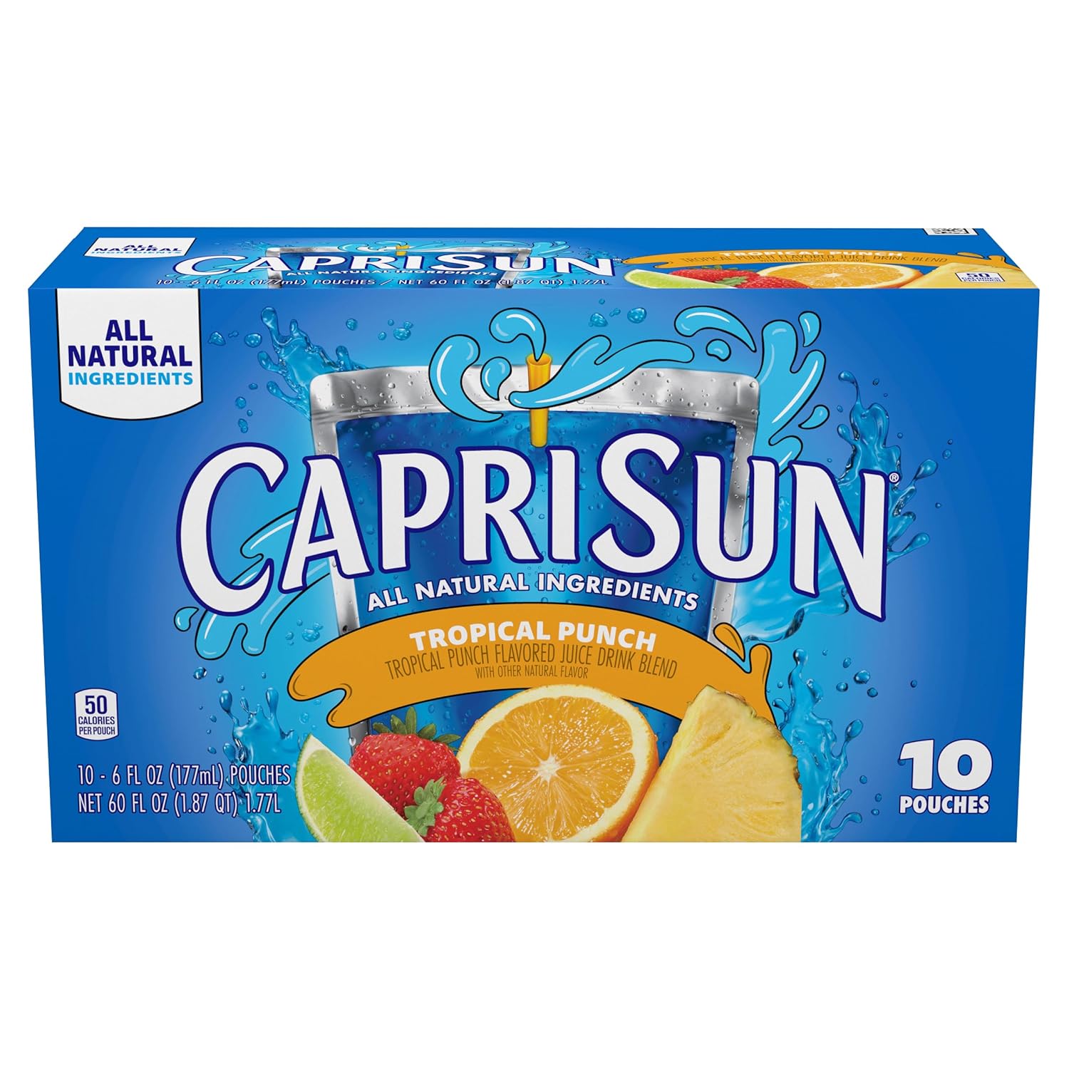 Capri Sun Tropical Punch Naturally Flavored Juice Drink Blend, 40 ct Pack, 4 Boxes of 10 Pouches
