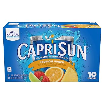 Capri Sun Tropical Punch Naturally Flavored Juice Drink Blend, 40 ct Pack, 4 Boxes of 10 Pouches
