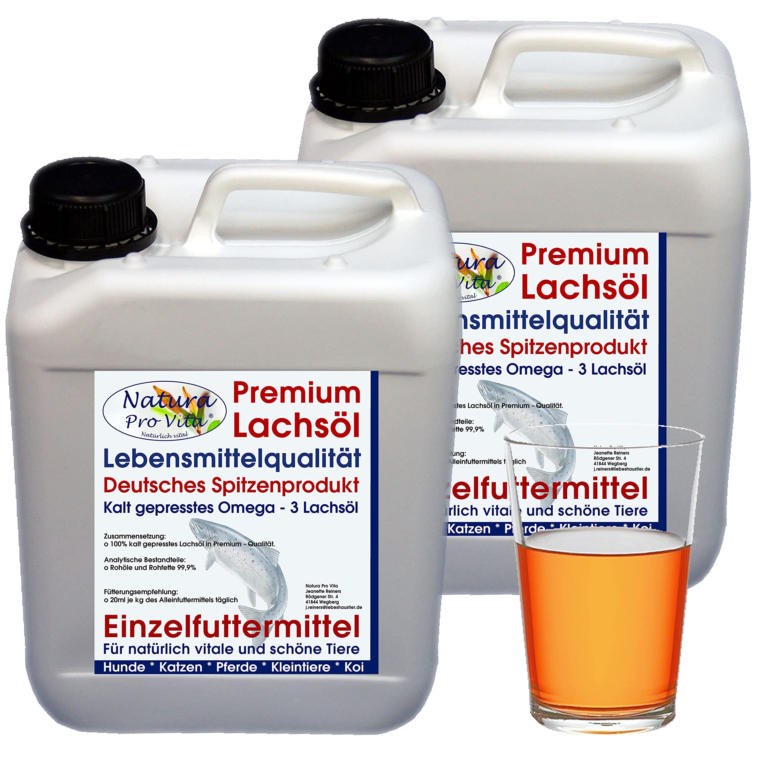 Lachsöl für Hunde Barföl Lebensmittelqualität Natura Pro Vita kaltgepresst Fischöl gut für Haut und Fell Omega3 Öl Hund Immunkraft 10L (2X 5L)