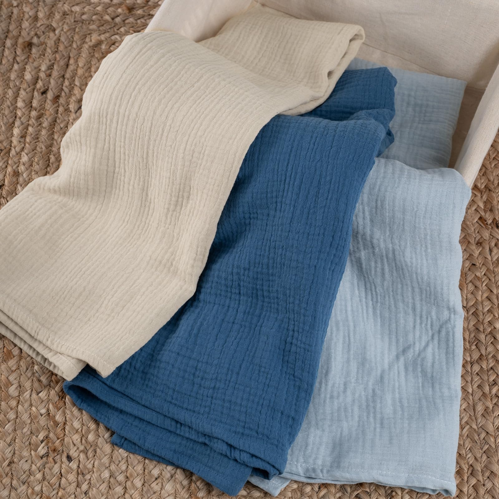 Soarwg Kids Muslin Swaddle Blanket for Newborns Pack of 3, Large 95 x 100 cm - Baby Shower Burp Cloths, Blue - Image 4