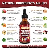 Vista 4 de Berberina con canela de Ceilán - Gotas líquidas de suplemento de berberina con extracto de melón amargo, cúrcuma, cromo, Gymnema, Moringa, activador