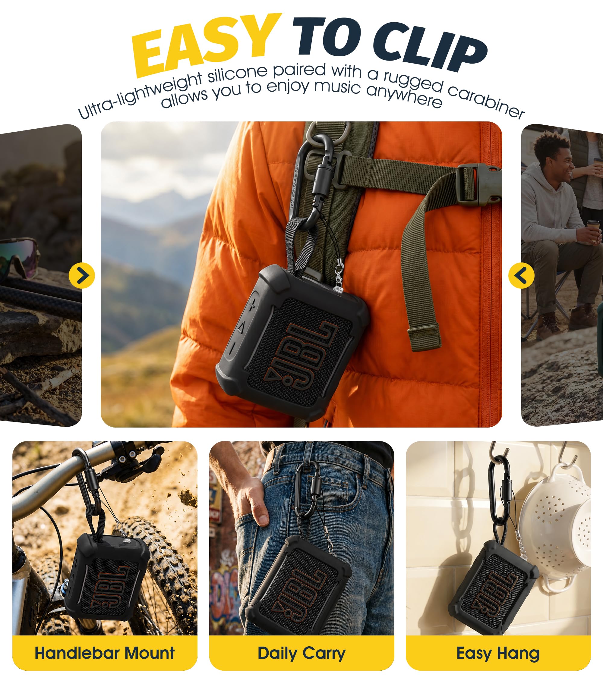 NEWZEROL Silikon Schutzhülle Kompatibel mit JBL Go 5 Bluetooth Lautsprecher, 4-Ecken Stoßfest mit Karabiner und Lanyard Staubstopfen, Leicht, Anti-Drop Schwarz