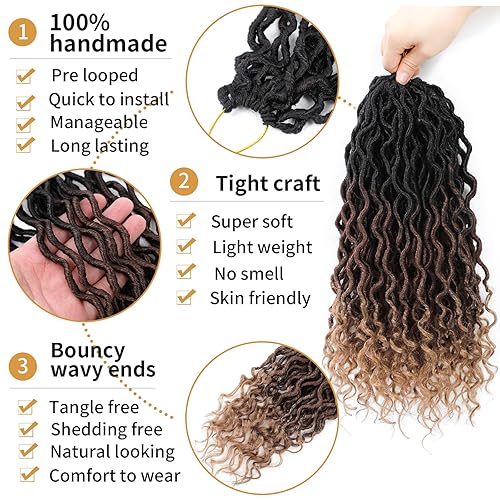 Miniatura 3 de Goddess Locs - Cabello de ganchillo de 14 pulgadas, 6 paquetes de cabello sintético degradado para mujeres negras, trenzas de ganchillo