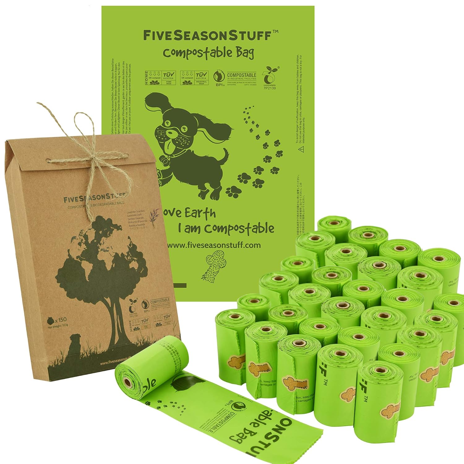FiveSeasonStuff Biodegradable Dog Poop Bags (450 Count) Very Strong LeakProof Poop Bags for