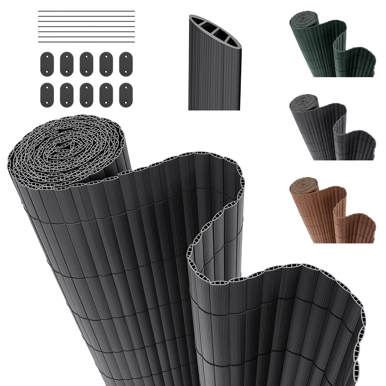 INMOZATA PVC Sichtschutzmatte 180cm Hoch x 300cm Lang mit Dreifach Verstärkung Innen, Garten Balkon Sichtschutz Zaun mit Kabelbindern,Windschutz Wasserdicht ohne Bohren für Balkon Garten Terrasse-Grau