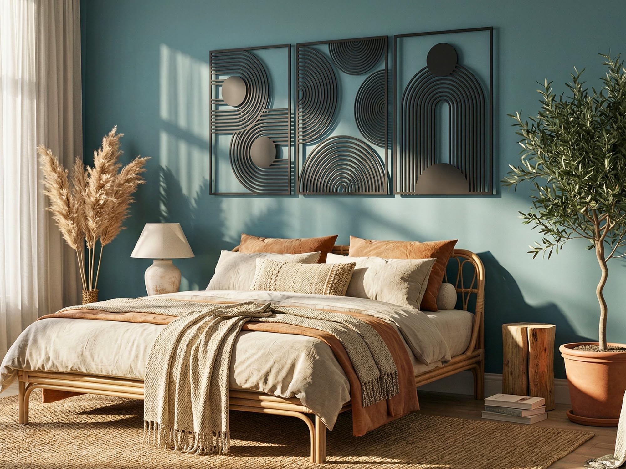 VAILLA ® 3er set Boho Wanddeko, Geometrische Wanddekoration aus Holz, 3D Wandbilder Home Dekoration, Bohemian Große Wand Deko, Bilder für Schlafzimmer, Wohnzimmer (Boho 5)