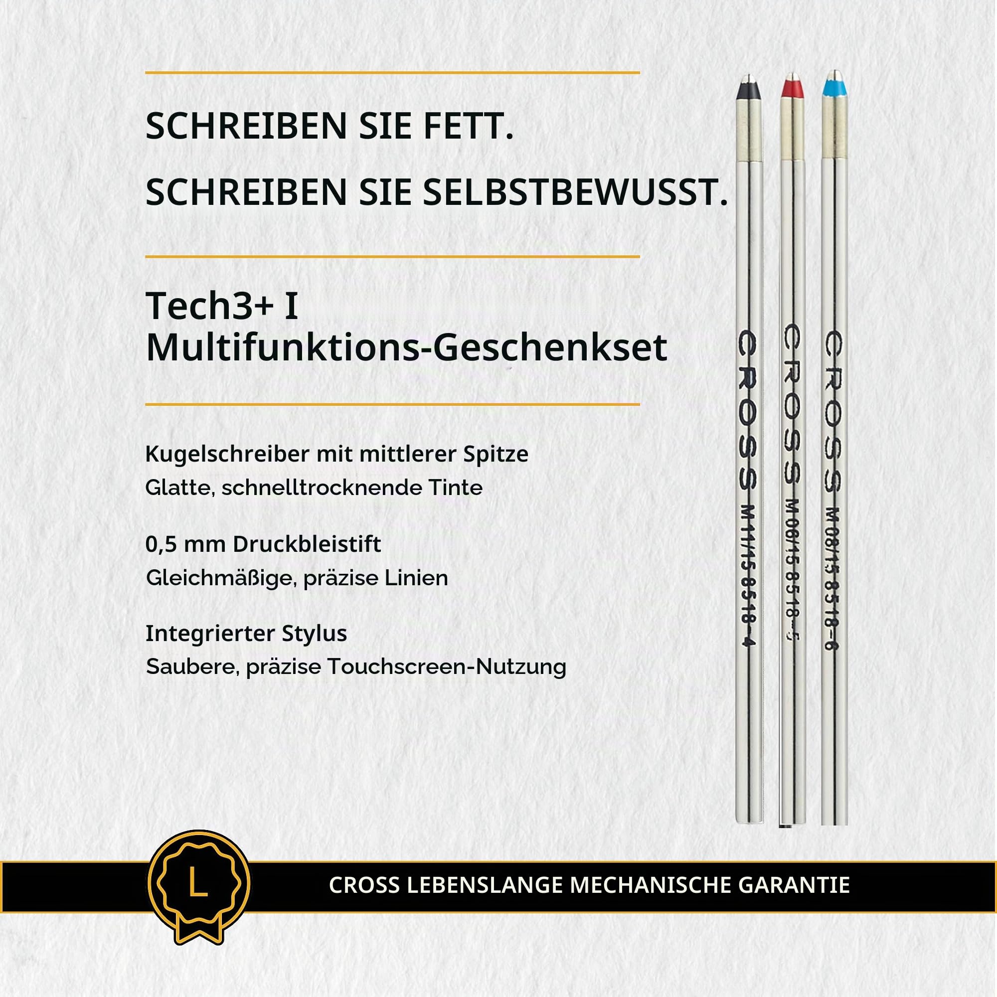 Cross Tech 3+ Multifunktionsschreibgerät (Geschenkbox, Drehbleistift, Kugelschreiber, Radierer/Stylus Kappe) Blau strukturiert