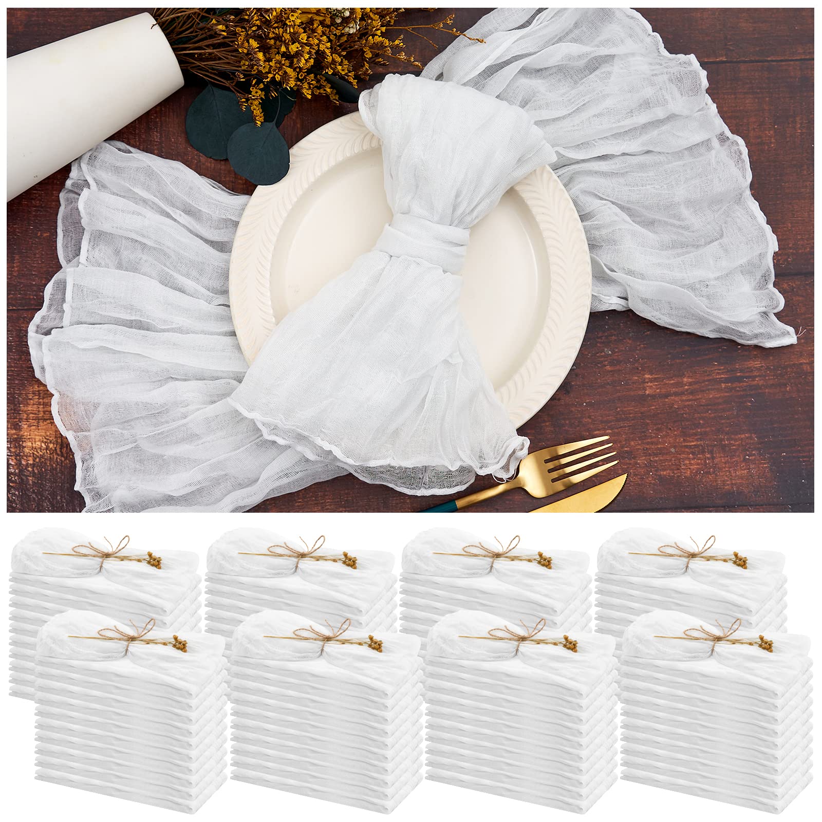 84 Packs Gauze Cheesecloth Napkins 20 x 20 Inch White Wrinkled Dinner Napkins, Rustic Boho Napkins Soft Cloth Napkins for Wedding Party Event Dinner Table Decoration