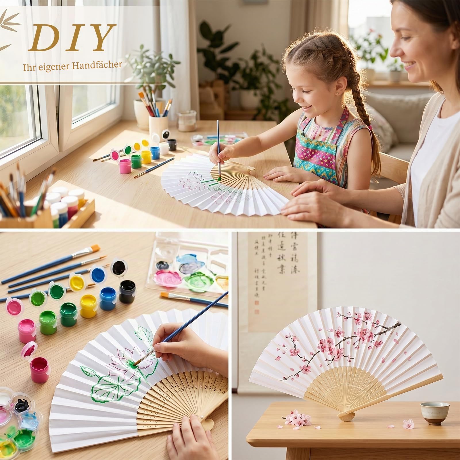 60 Stück Fächer Hochzeit, Handfächer Weiß Papier Fächer Hochzeitsfächer | Chinesische Fächer Taschenfächer Faltfächer Stofffächer für Hochzeit Party Geburttag DIY und Wand Dekoration
