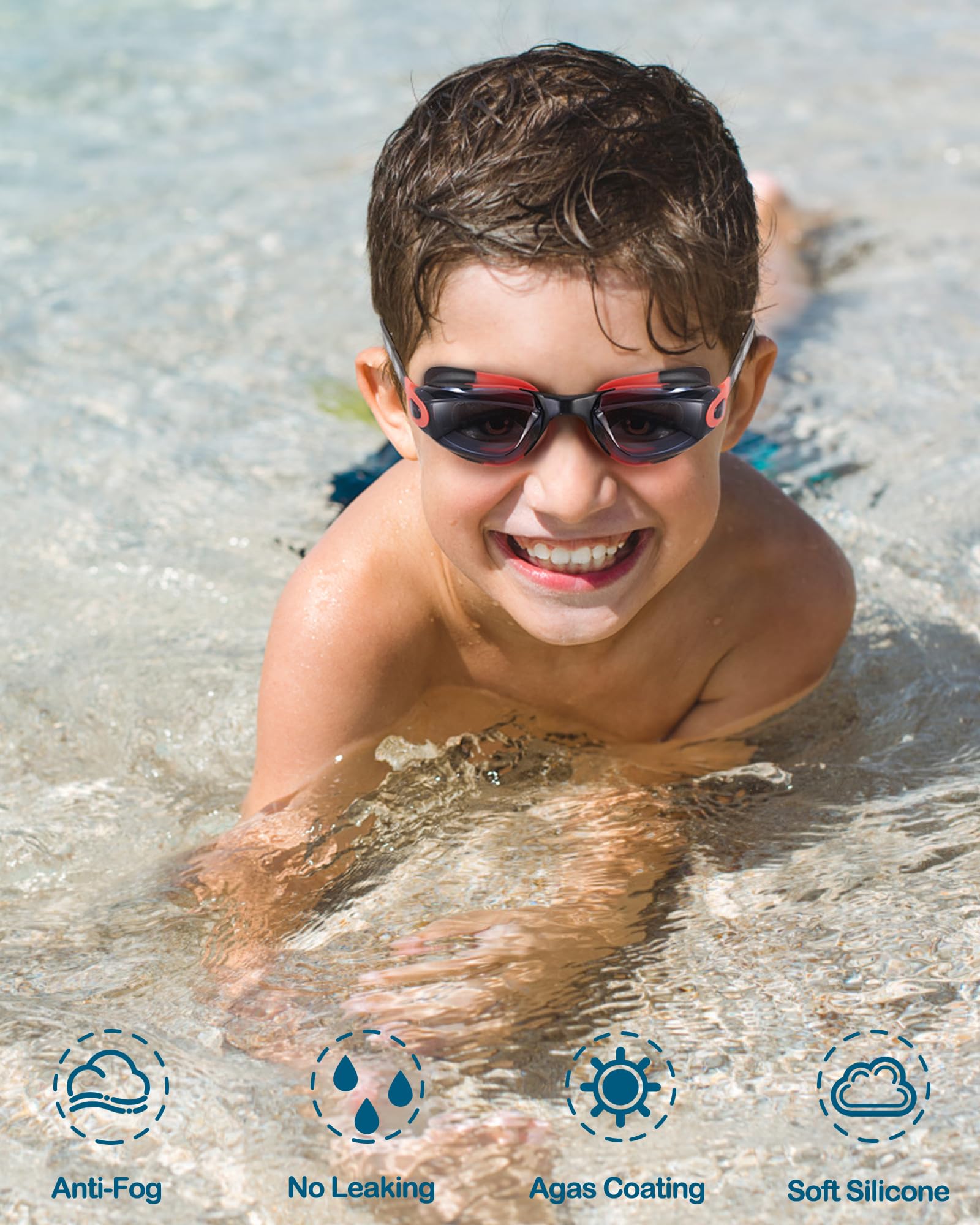 Aegend Occhialini da nuoto per bambini, confezione da 2 occhialini da nuoto per bambini e bambine dai 3 ai 14 anni