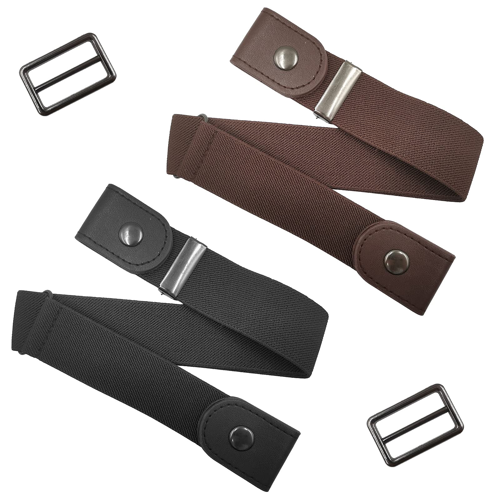 2 Pack No Buckle Comfortable Elastic Belt, No Buckle Adjustable Waist Belt for Men Jeans Shorts Pants Women Dress (Black and Brown), Black and Brown, Large-image-42