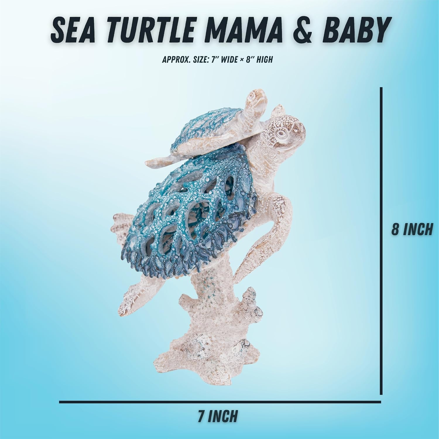Coastal Sea Turtle Figurine Mama and Baby Swimming on Coral Reef Base Coastal Tabletop Decor Nautical Room Accents