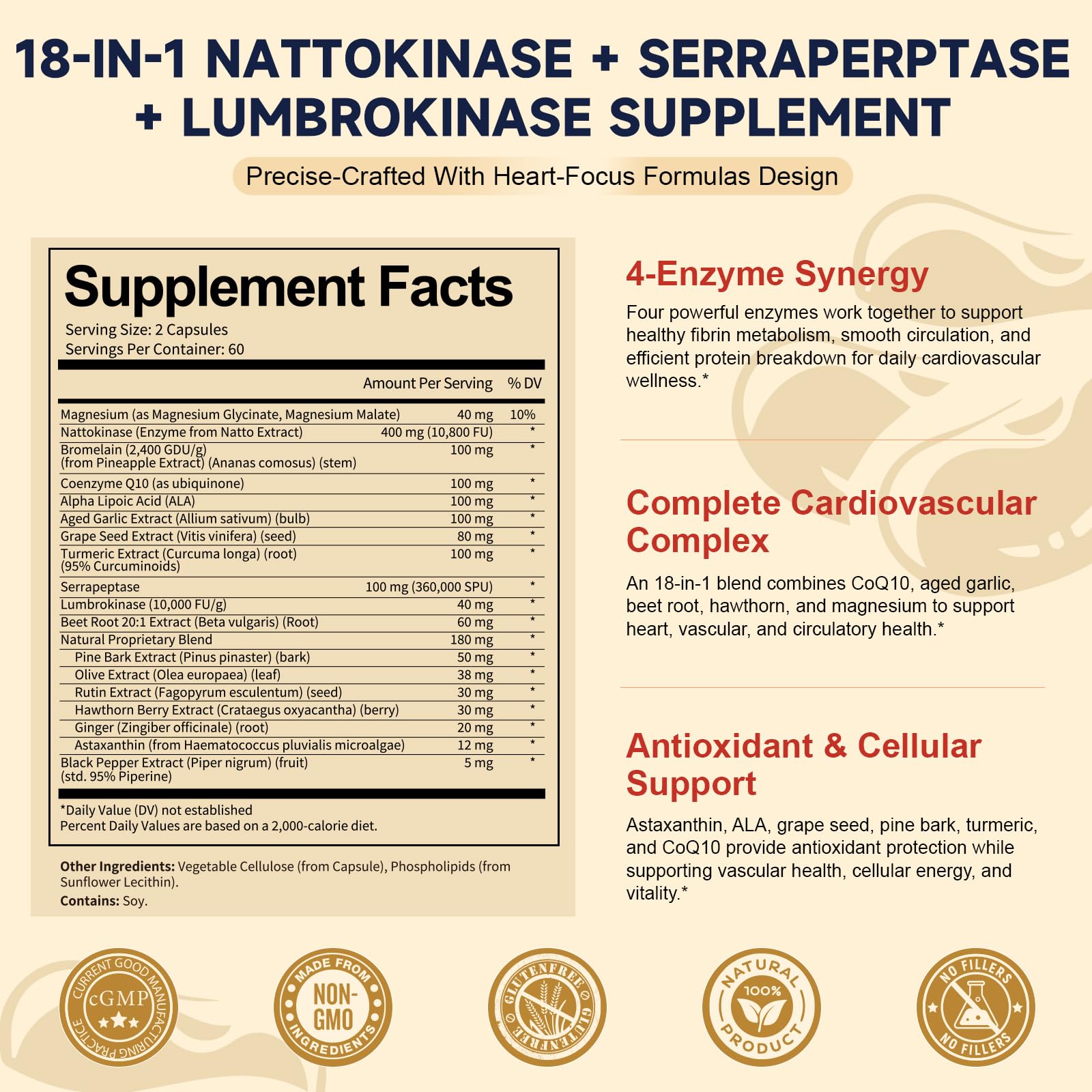 Totaria 18-in-1 Liposomal Nattokinase Supplement 10,800 FU, Non-GMO, 120 Capsules, Natural Natto Extract with Multi-enzymes Serrapeptase & Lumbrokinase, CoQ10, Beet Root, Flow + Circulation Support — Amazon image 4