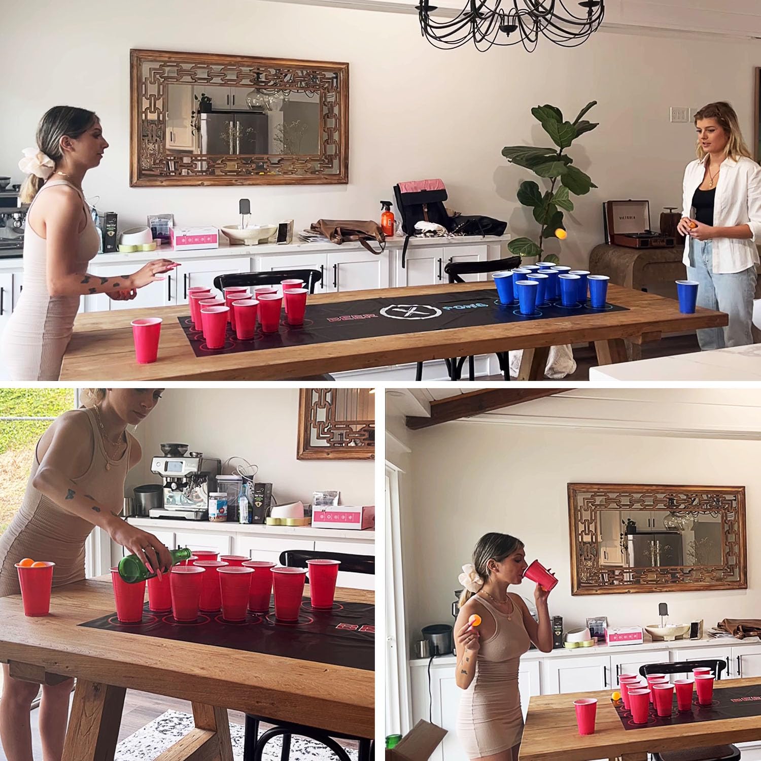 Faburo Alfombra De Beer Pong De 1.8 X 0.6 M – Set Completo Con 22 Vasos De Plástico Y 6 Pelotas De Ping Pong, Superficie Impermeable Y Fácil De Limpiar, Juego De Fiesta Para Adultos Y Mayores De 14 Años