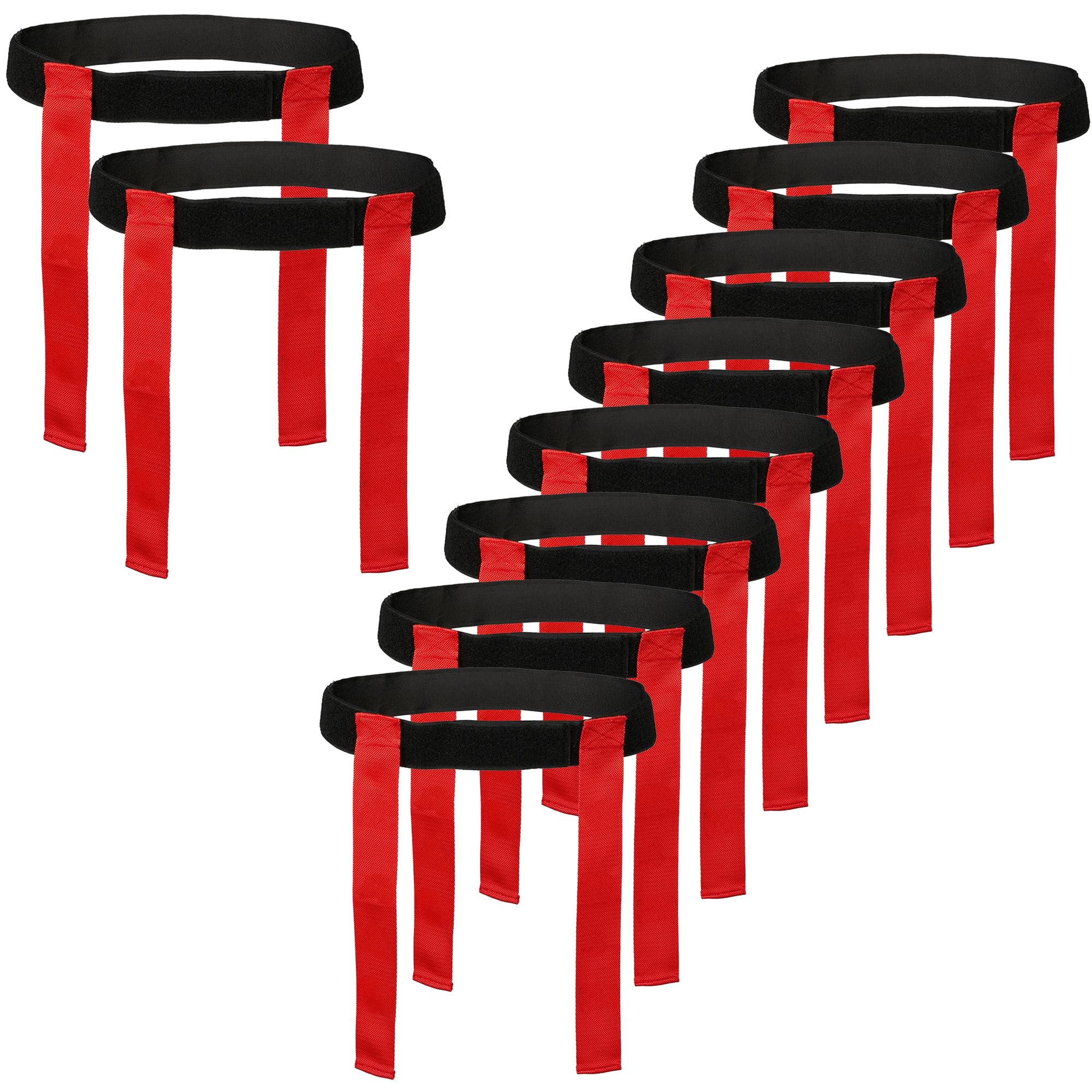 Rugby Tackle Tag Belts and Flags – Set of 6 Adjustable Belts with 12 Detachable Flags – Ideal for Tag Rugby, PE, and Team Sports – Fits Kids and Adults – Durable & Bright (Red, Pack 10)