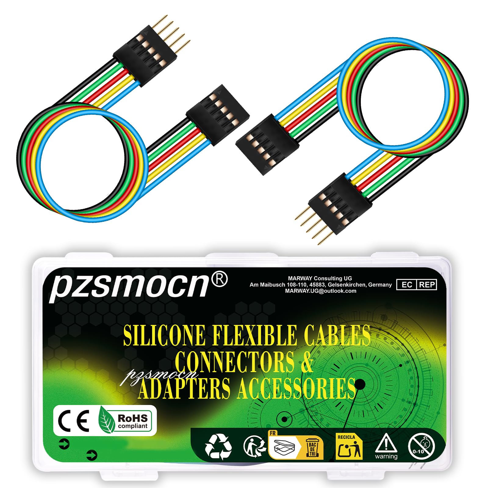 Flessibile Silicone Breadboard Cavetti Jumper Filo Wire 24AWG Cavi 20cm 8 Set/56 Pezzi per Connettore Dupont Passo 2,54 mm 5 Pin Nero Maschio-Femmina Testata Adattatore Cavo a Nastro