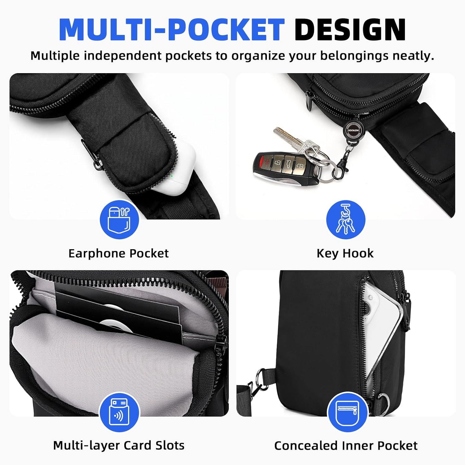 RFID Blocking Sling Chest Bag,Crossbody Chest Pack for Men with Zipper Lock