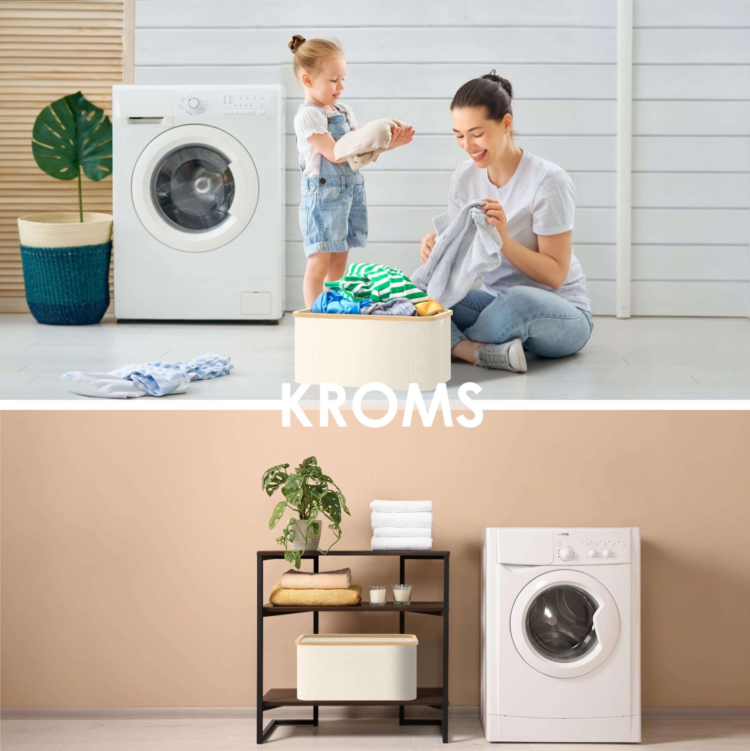Corbeille a linge 45L - Beige - Panier a linge sale - Panier rangement - Panier a linge pliable - Corbeille a linge pliable