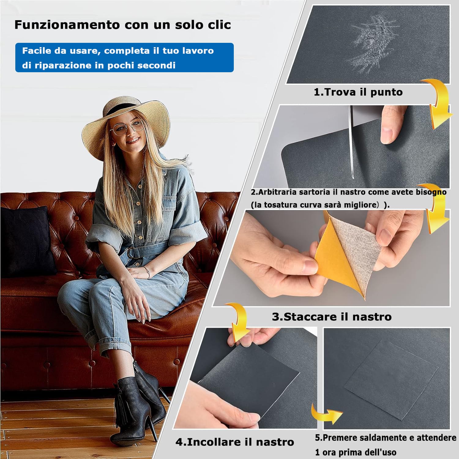 Ecopelle Adesiva Toppe Autoadesive In Pelle Per Riparazione - 40x80cm, Nero, Per Divani, Sedili Auto E Mobili Toppe In Pelle Adesiva - Foto 11