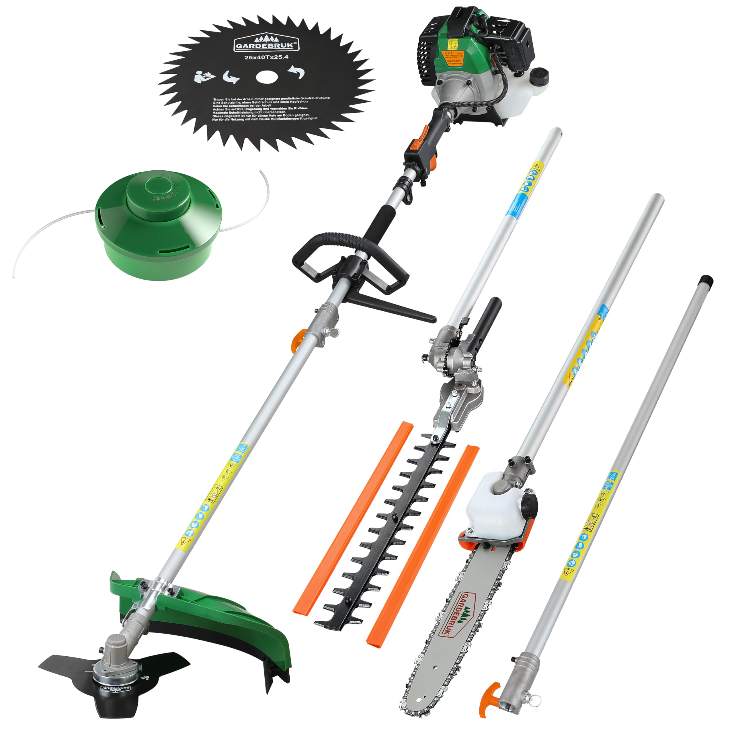 GARDEBRUK® Desbrozadora Gasolina Multifunción 5en1 Cortasetos Portátil Podadora Extensión 1m Motor 2 Tiempos 52 CC Correa Hombro Ajustable Mango Largo