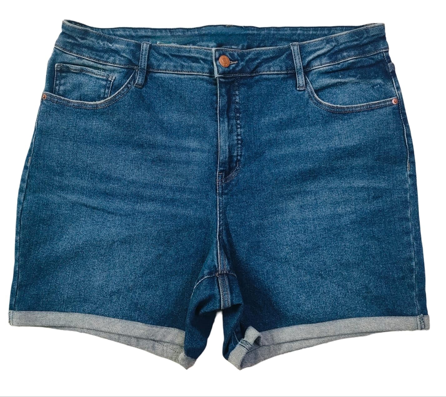 happening Plus Size Women Pure Denim Regular Fit Shorts- HIGH Rise with Folded Bottom- Faded Mid Blue Color- Stretchable- Waist Size (XL) 34 to (8XL) 48 inches-picture-38