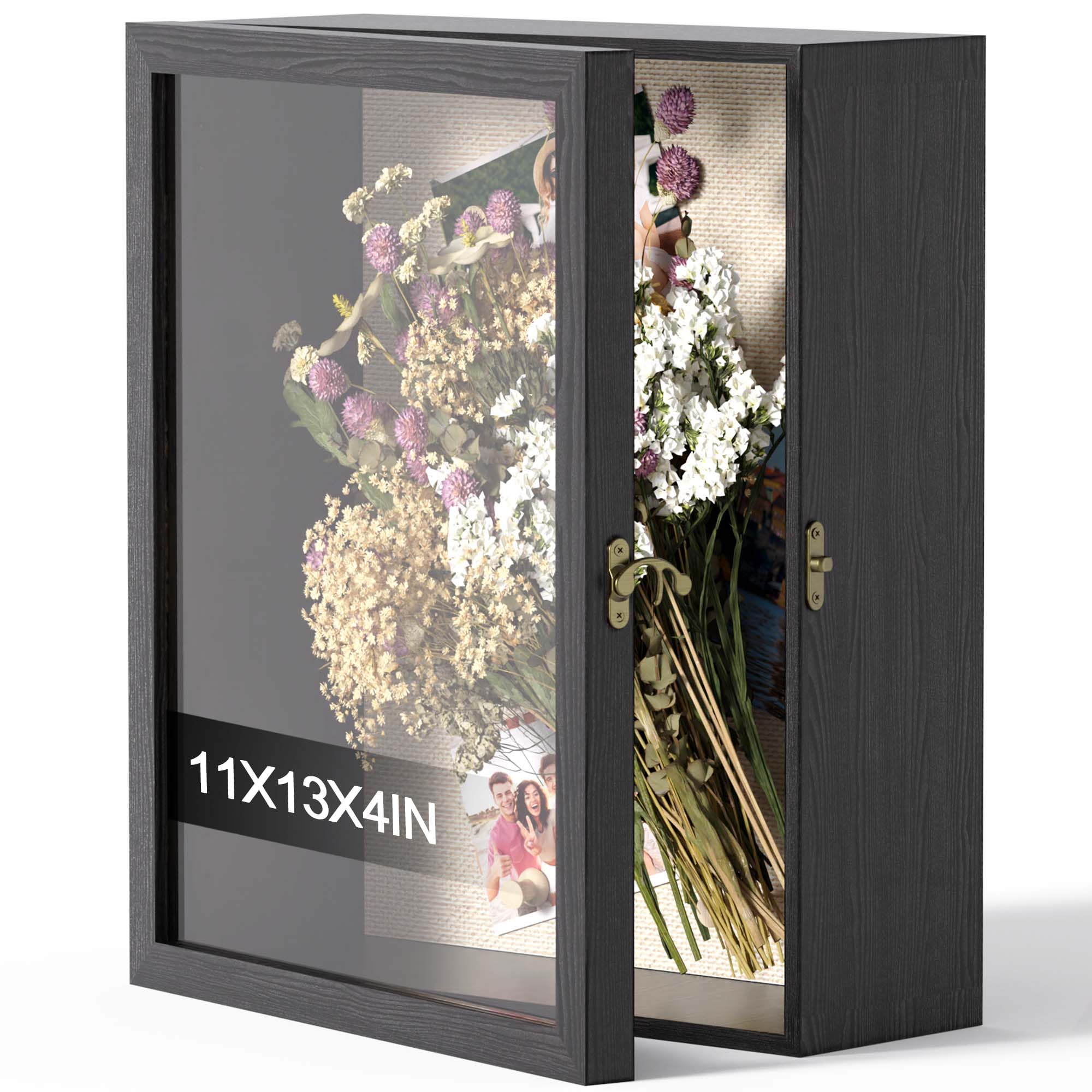 Photo 1 of 11x13 Shadow Box Frame with Acrylic Glass, Deep Large Shadow Boxes Display Cases for Tabletop and Wall Display, Memory Box for Keepsakes, Shadow Box for Flowers, Black with Linen Back