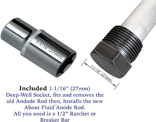 Miniatura 7 de About Fluid Michigan, Magnesium, City Water Series, Anode Rod for Water Heaters,Lifetime Socket, Large Teflon, Step-by-Step Instructions Fitts