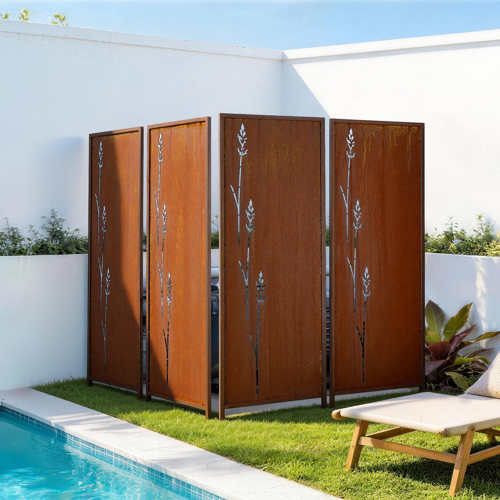 VEVOR Panneau Brise Vue Extérieur Métal 50x160 cm Paravent Extérieur Décoratif Autoportant, Écran d'Intimité, Séparation de Jardin, Acier au Carbone, Piquets de Sol, Motifs Naturels Ajourés, Lot de 4