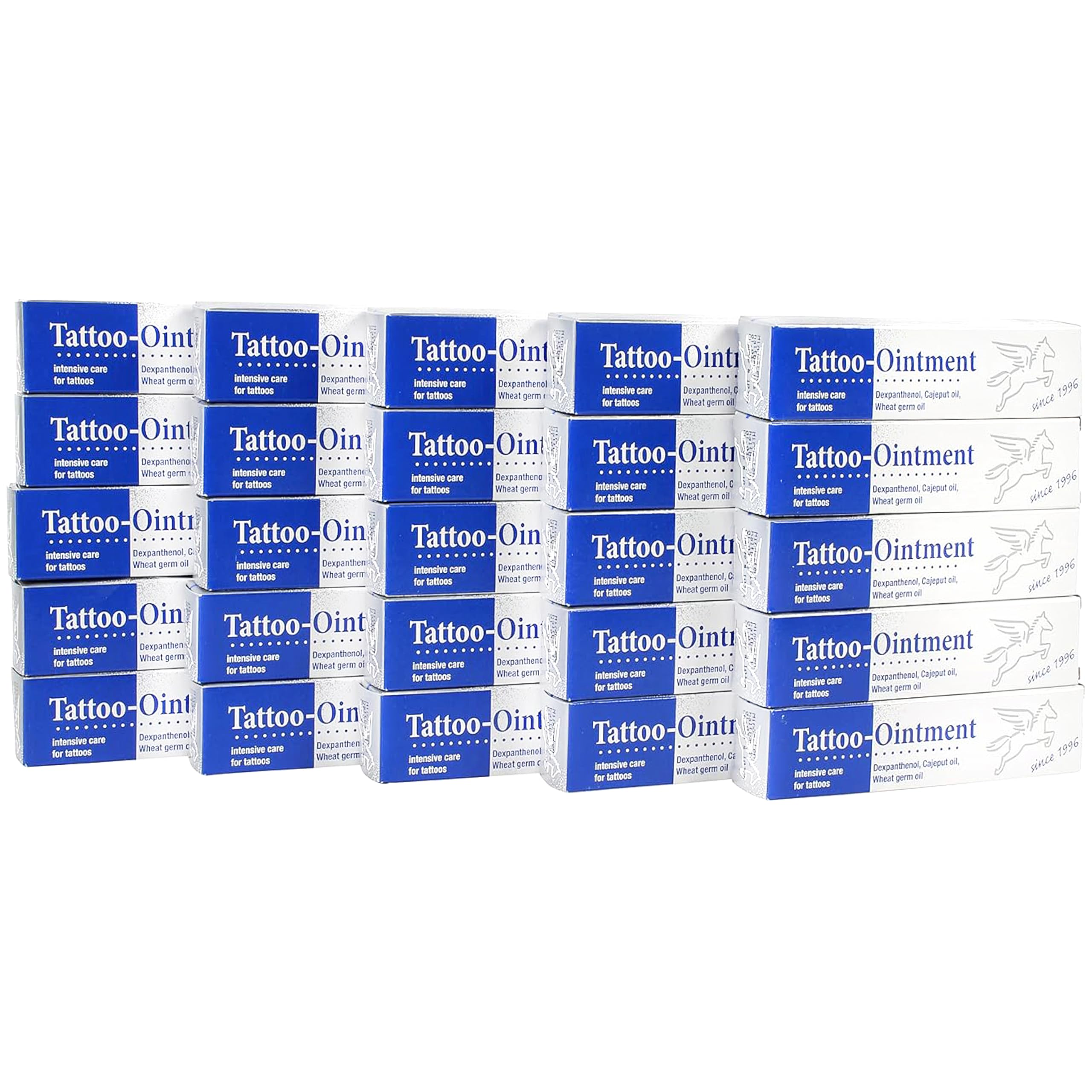 Pegasus Pro Tattoo-Creme, 25er Set, je 25g, Tägliche Pflege & Aftercare für Intensiven Tattooschutz, Feuchtigkeitsspendend mit Cajeputöl, Mit Weizenkeimöl und Dexpanthenol, Made in Germany