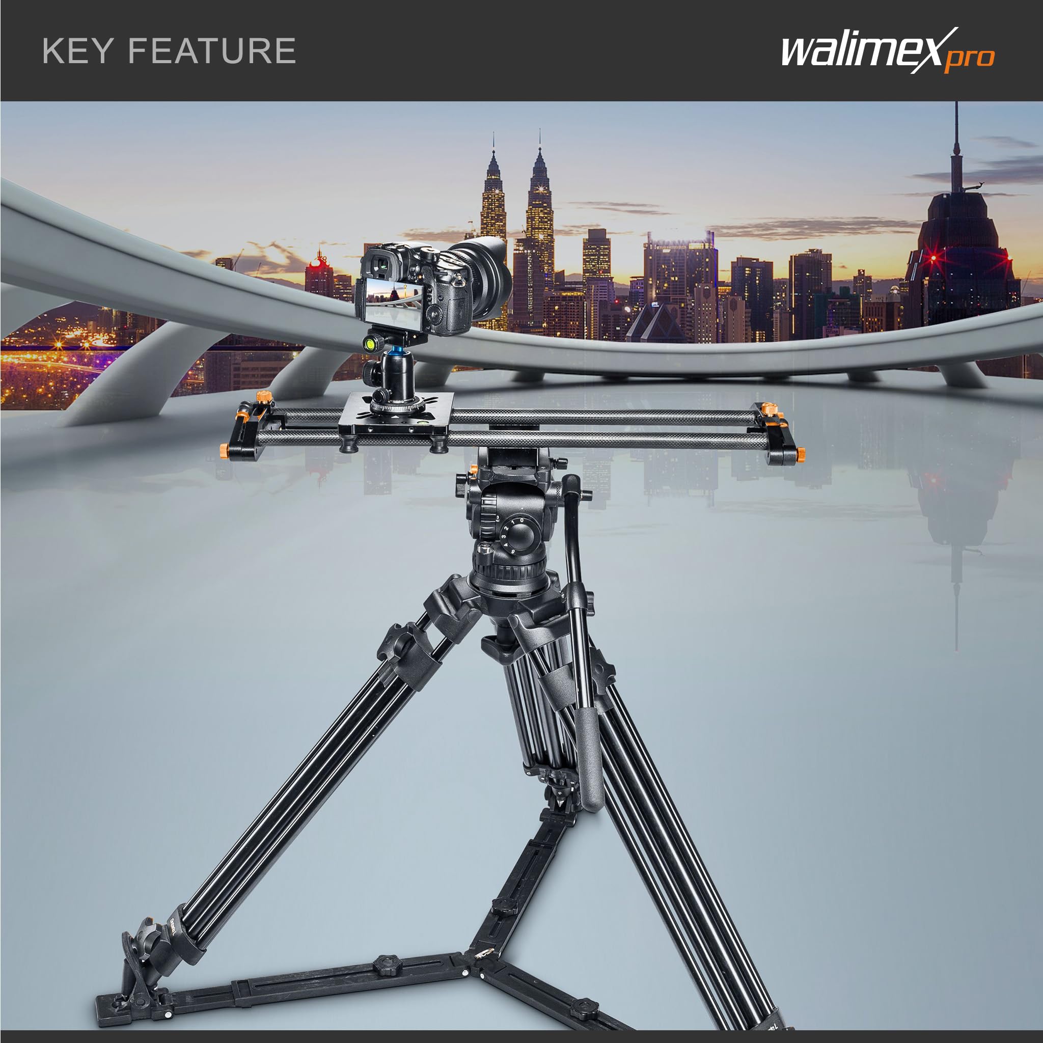 Walimex pro Slider camera Carbon Video nero Binario scorrevole 50 cm per videocamera con borsa di trasporto e livella a bolla