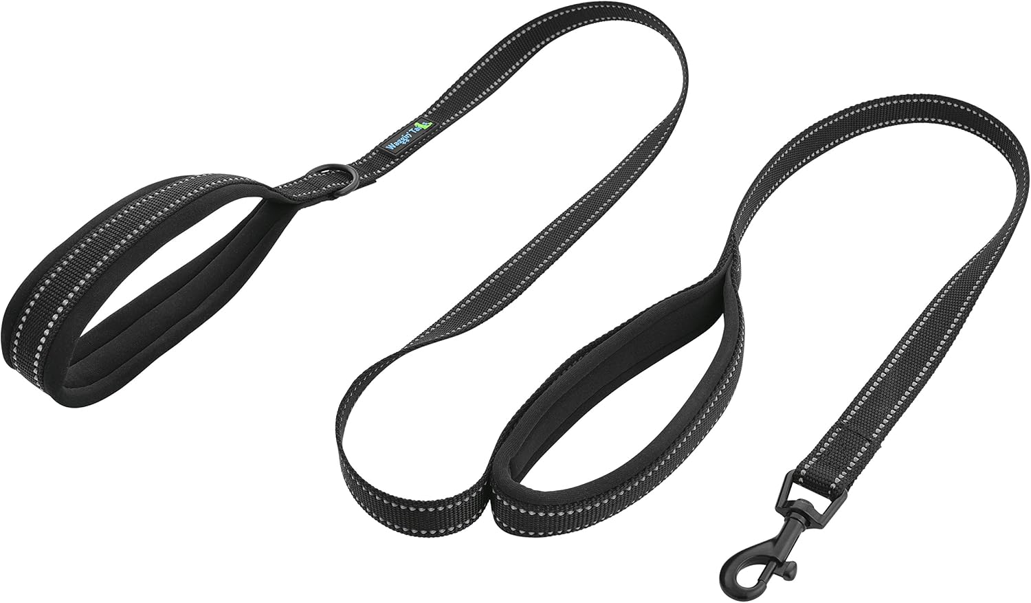 Wagtime Club Soft & Thick 5FT x 3/4 Inch Double Handle Leash with Neoprene Padded Handle for Small to Medium Dog (Black)