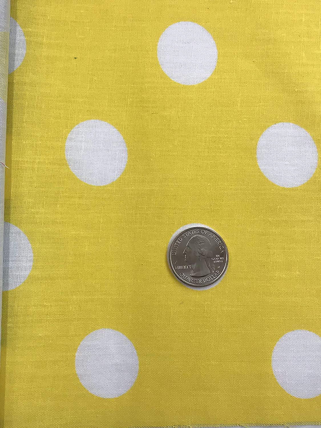 New Creations Polycotton Printed POLKA DOTS WHITE YELLOW BACKGROUND Fabric By the Yard