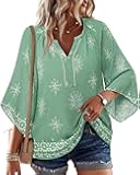 Womens Boho Tops 3/4 Sleeve V Neck Casual Loose Fit Blouses Shirt Bohemian Vacation Clothes