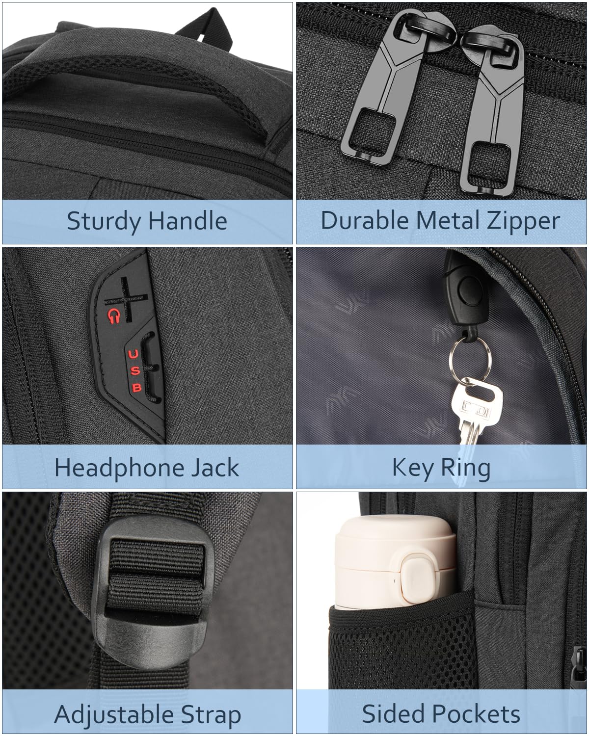 kadilong School Backpacks for Teen Boys Laptop Backpack Men,Bookbag College Computer Bag with USB Charging Port for Work Business Middle High School Student,Black