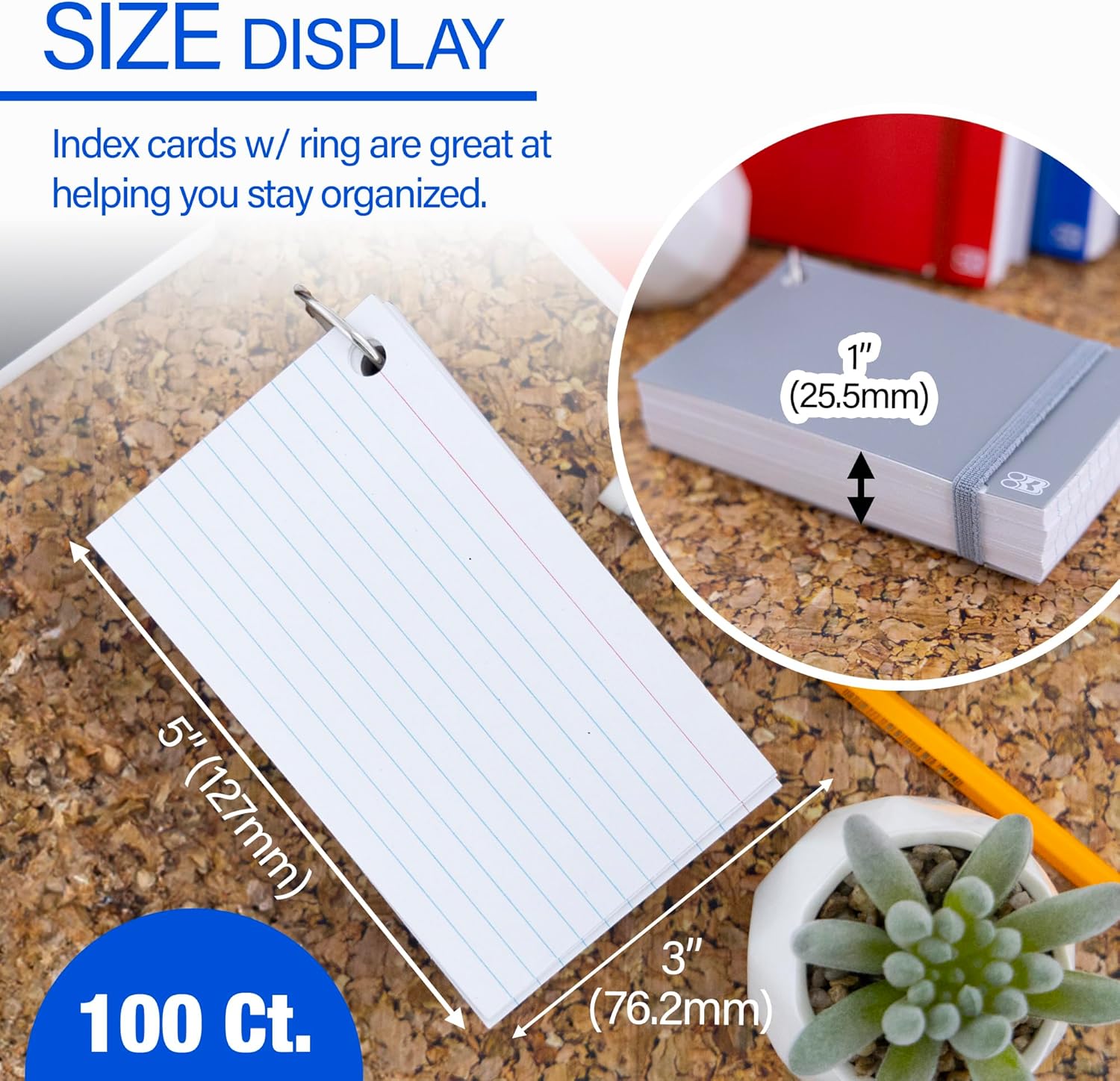 BAZIC Products Index Cards 3x5 Inches, Index Cards with Ring Poly Cover, White Ruled, 100 Count, Flash Cards Notecards for Studying Learning Student School College Office, 24-Pack