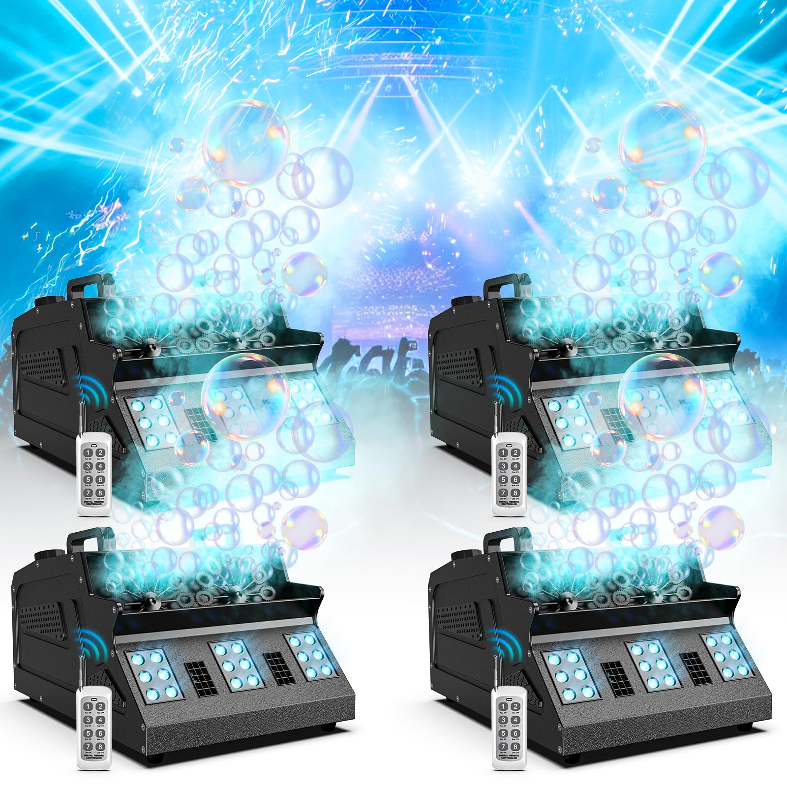2000W 3-in-1 Fog Bubble Machine 4-Pack