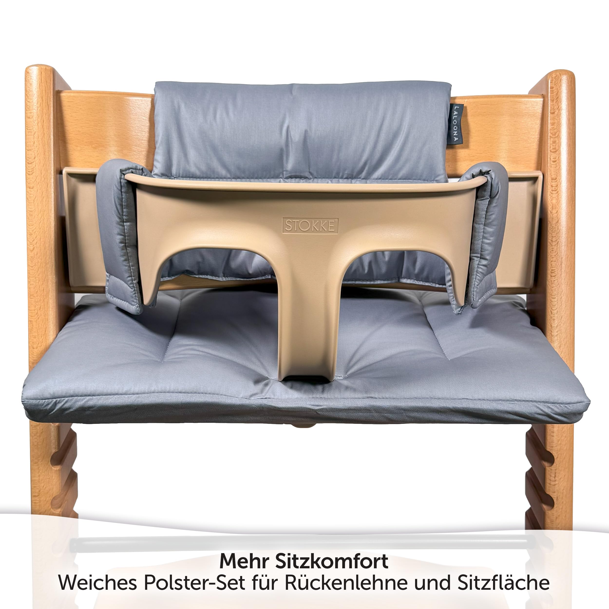 LaLoona Sitzauflage für Stokke Tripp Trapp - Grau beschichtet | 2 teiliges Sitzkissen / Hochstuhl Kissen abwaschbar, OEKOTEX Standard 100, maschinenwaschbar