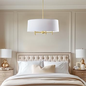 Hampton Hill Presidio Chandelier for Dining Room, 5-Light Chandelier for Entryway with Adjustble Height, Sloped Ceiling Compatible, Modern Chandelier Light, 24 W, Gold/White