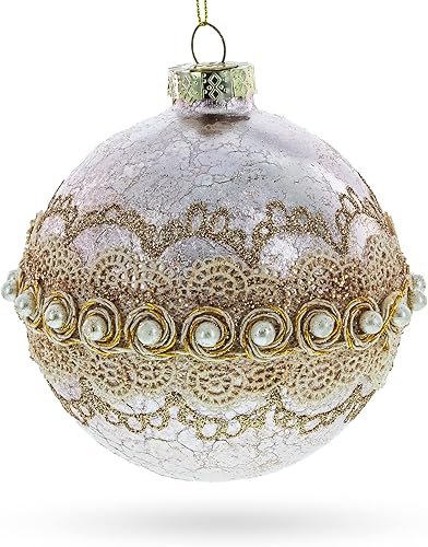 BestPysanky Adorno de Navidad con encaje en huevo de cristal rosa