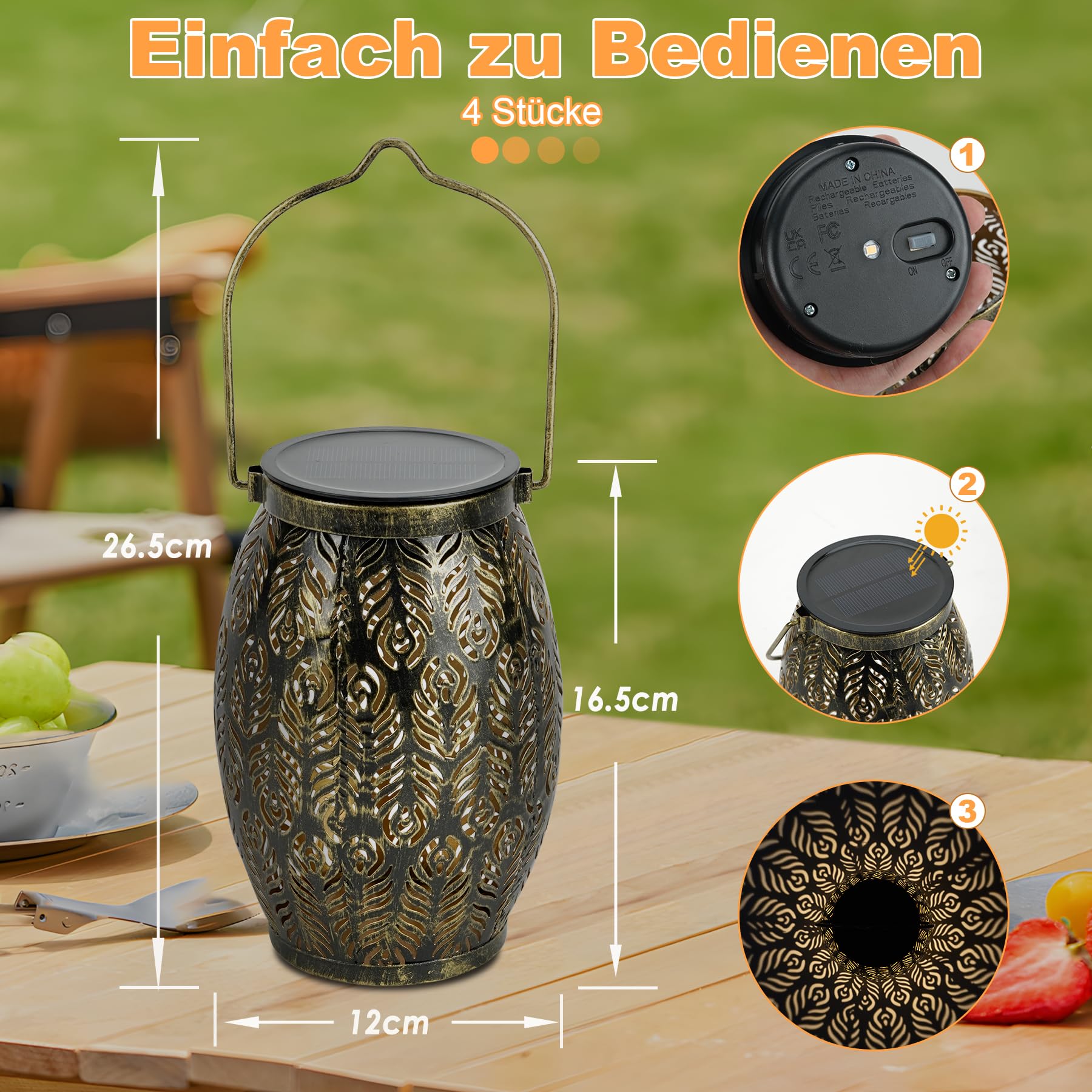 JOYCREATOR Lot de 4 lanternes solaires pour jardin extérieur