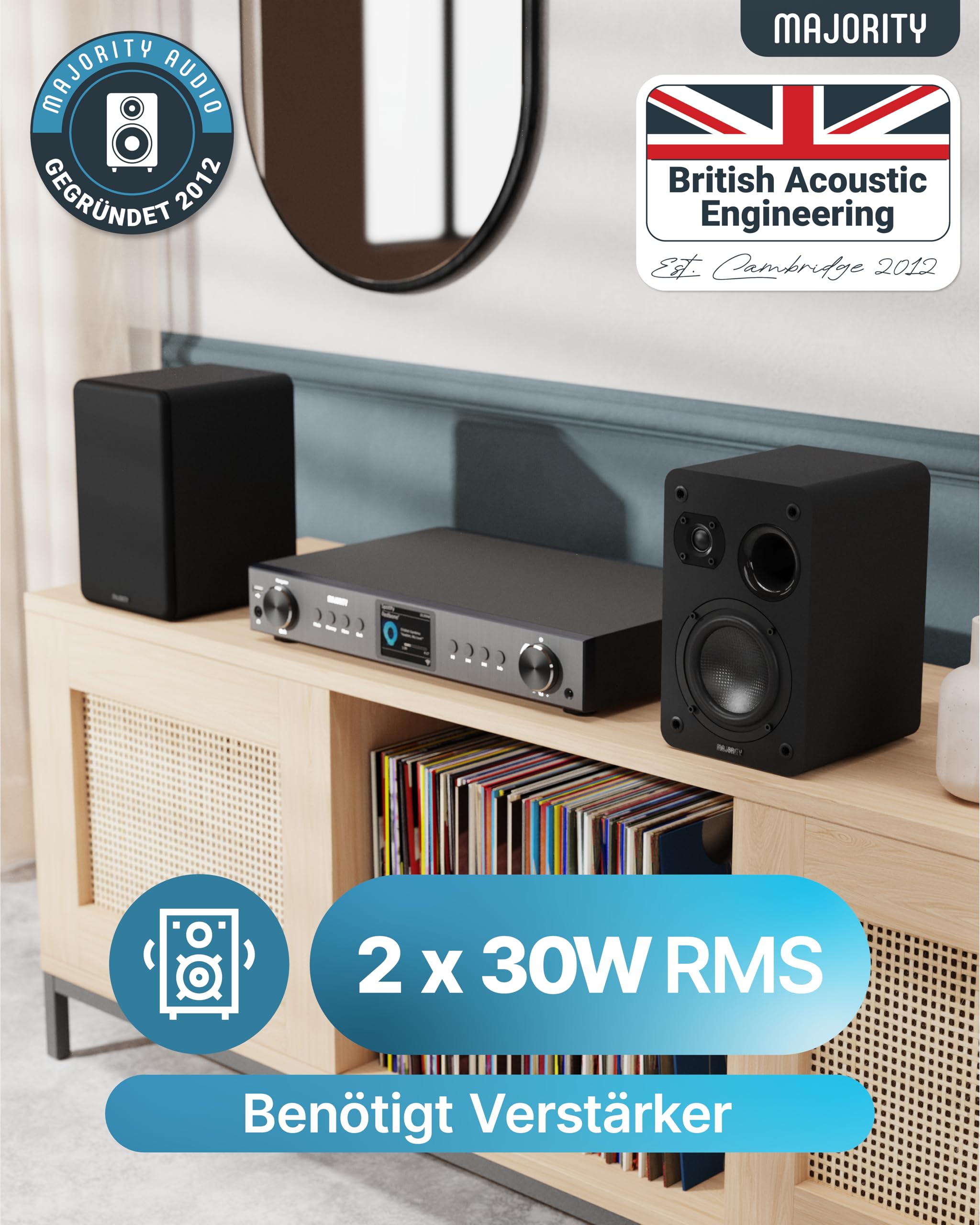 MAJORITY D70X Lautsprecher Boxen | 2 x 30W Regallautsprecher Passiv | HiFi Lautsprecher Doppeltreibern Lautsprechermembranen aus Kohlefaser | DJ Boxen 6Ω Impedanz & 40HZ-20KHZ Frequenzgang (Schwarz)