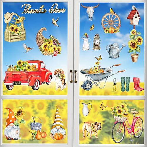 Adhesivos para ventana de primavera de gran tamaño, adhesivos florales de mariposa de doble cara, decoraciones de primavera para el hogar, adhesivos