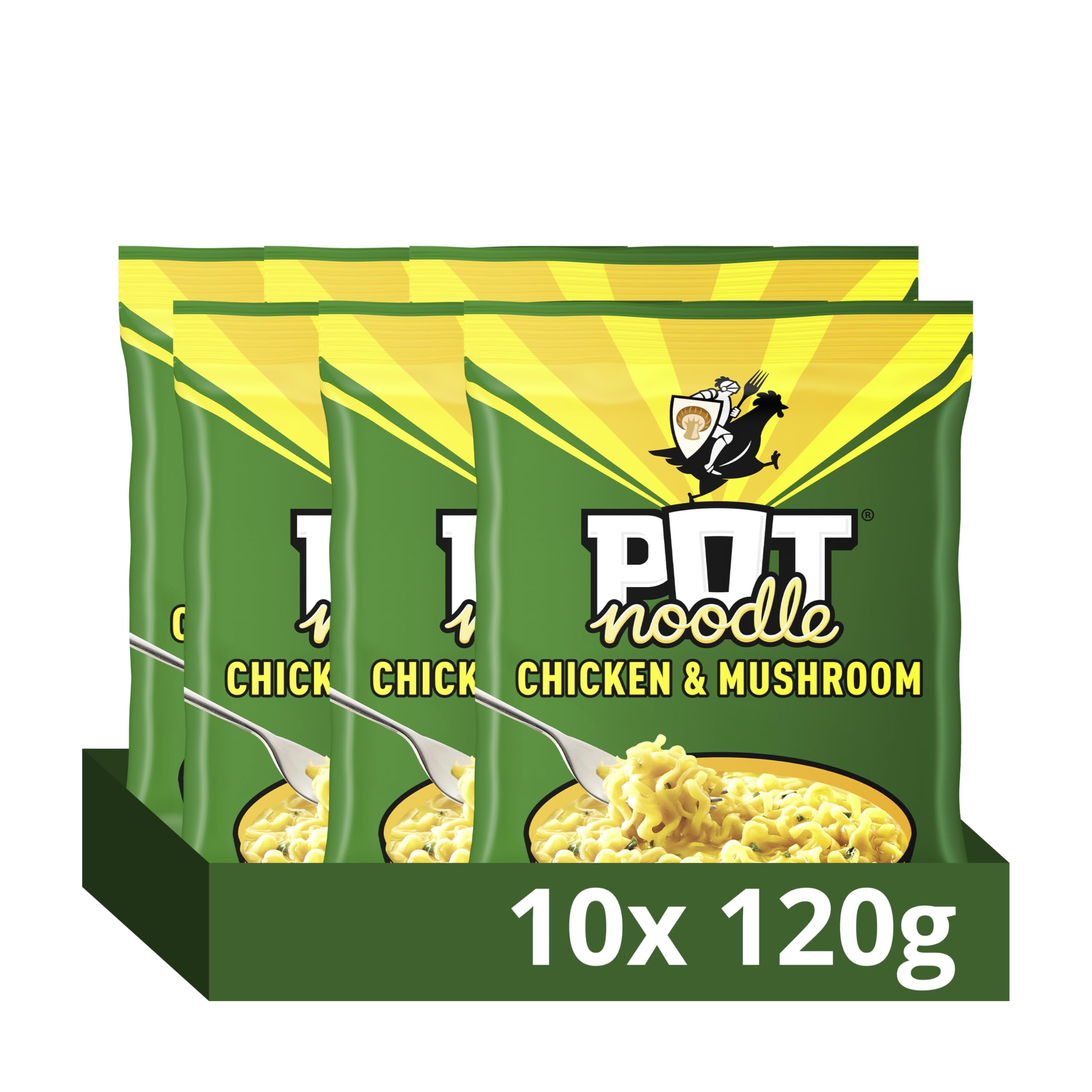 Pot Noodle Chicken & Mushroom Instant Noodles Block with sauce and seasoning sachets for quick, filling and delicious noodles 10x 112 g
