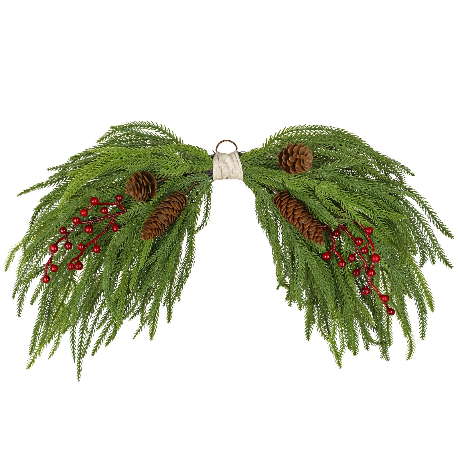 Briful Künstliche Weihnachts-Swags mit Norfolk-Tanne, Roten Beeren & Zapfen, 60 cm Weihnachtsdeko für Tür, Kamin, Treppe, Fenster Weihnachten Dekoration