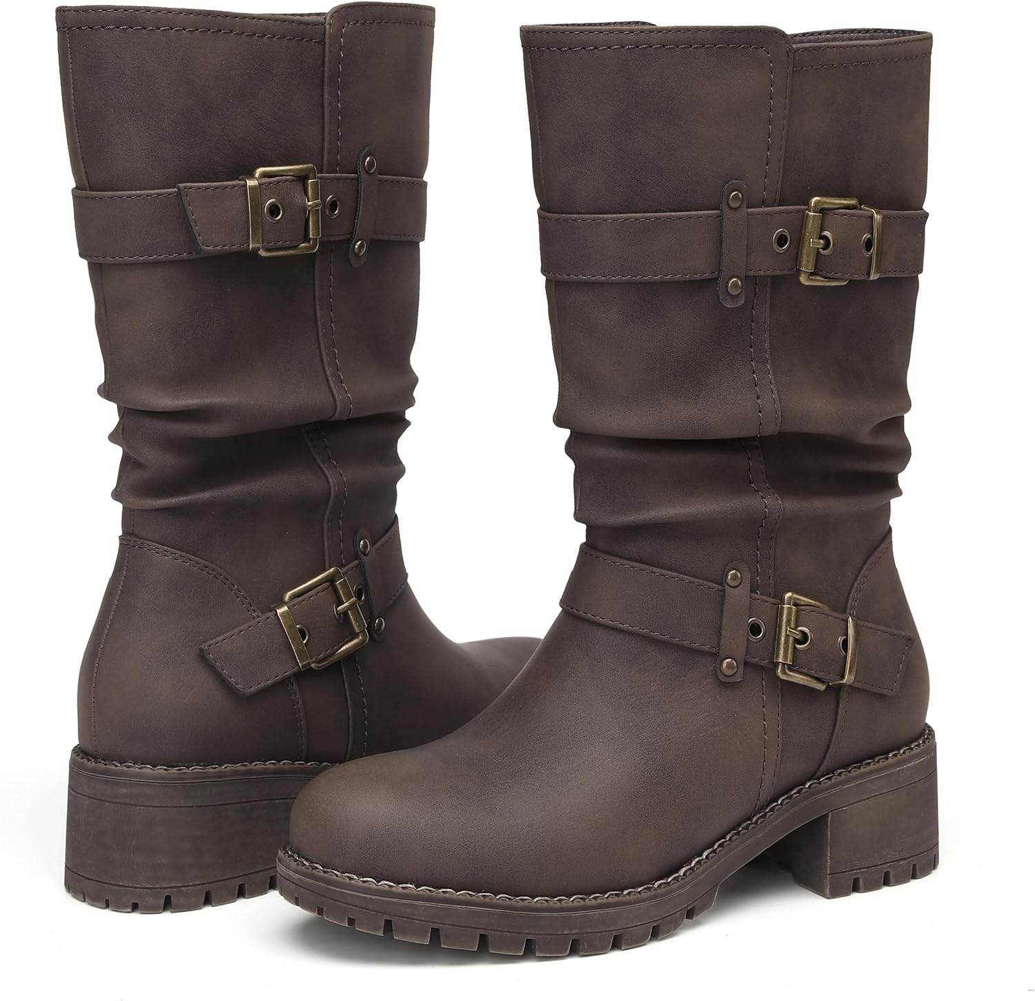 DECARSDZ Women's Mid-Calf Boots Fashion Classic Comfy Biker Motorcycle Riding Low Heel Dress Boot Shoes