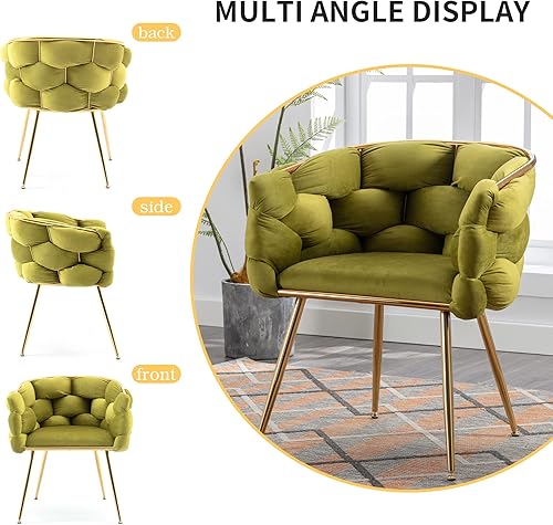 Miniatura 5 de Sillas de comedor de terciopelo, silla moderna con patas mentales doradas, sillón tapizado a mano para comedor, cocina, sala de estar (verde)