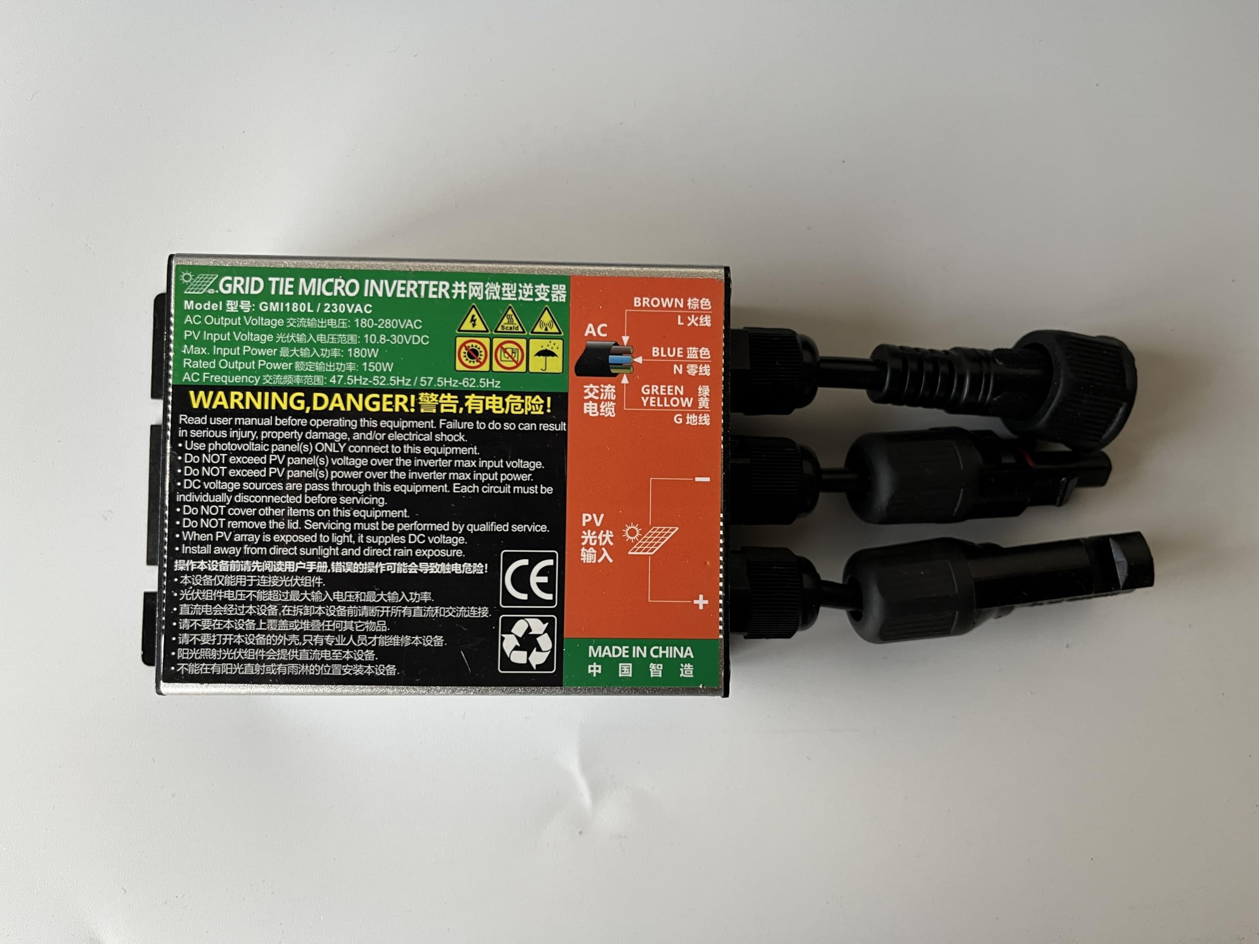Y&H 150W MPPT Grid Tie Micro inverter Ingresso fotovoltaico DC16-26V AC220V Uscita Uso domestico Piccolo sistema di energia solare per pannello solare 12V