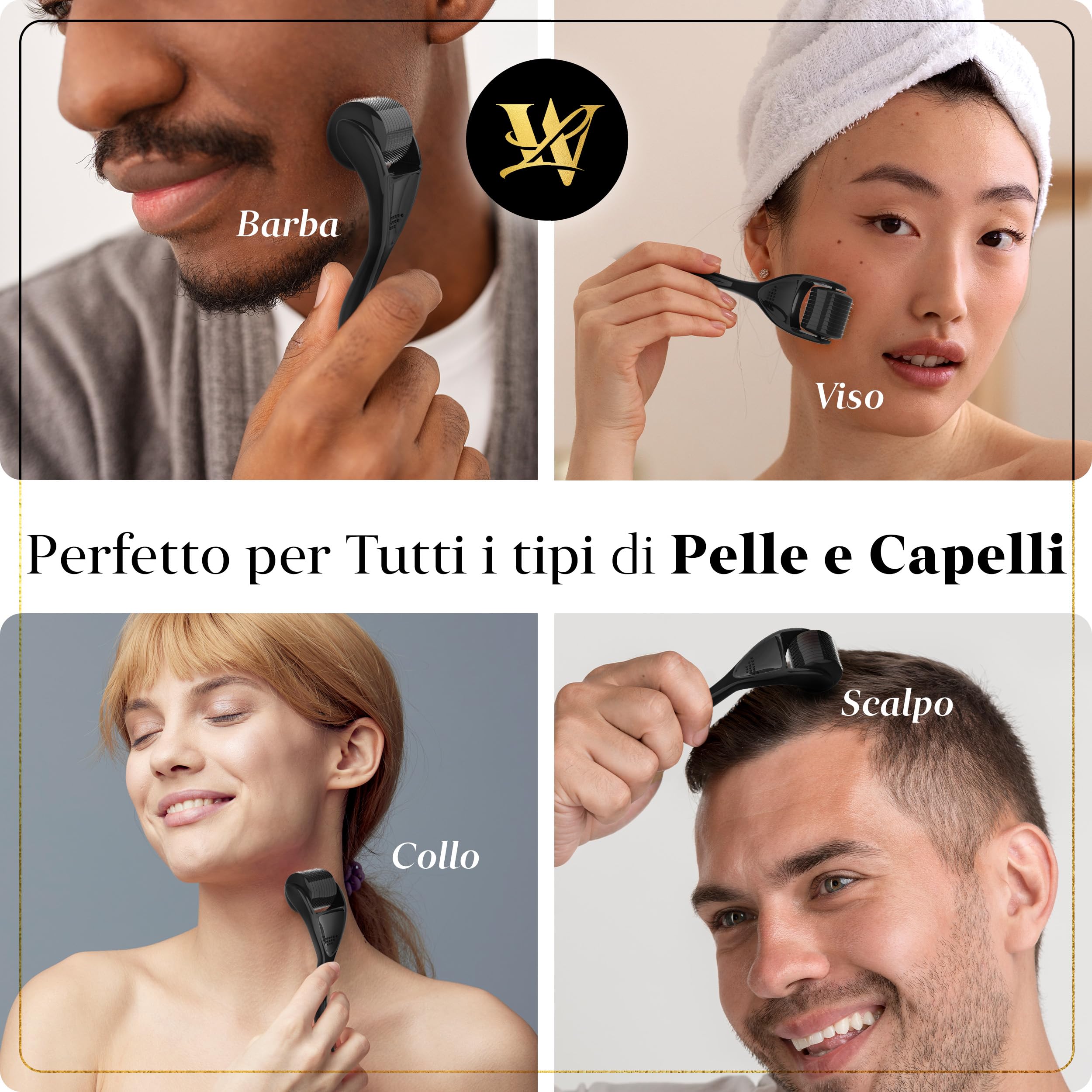 Derma Roller 0,5mm per pelle, dermaroller capelli e barba - Rullo microneedling in titanio per viso