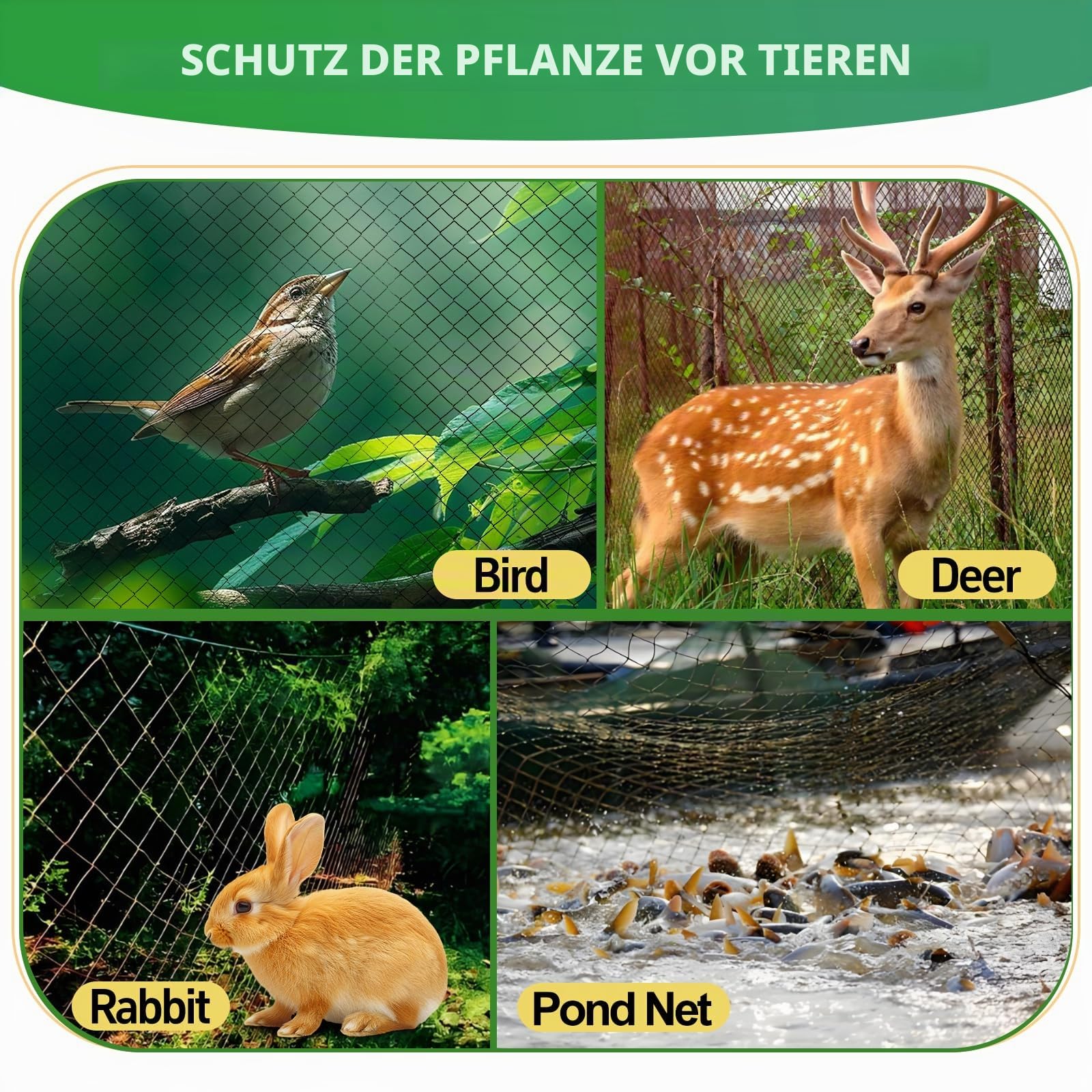 Gartennetz 4x5m Vogelschutznetz Engmaschig (15x15mm) - Extra Starkes HDPE Schutznetz für Obstbäume, Erdbeeren & Teiche - Wiederverwendbar, UV-beständig - Inkl. 50 Kabelbinder & 10 Bodenanker